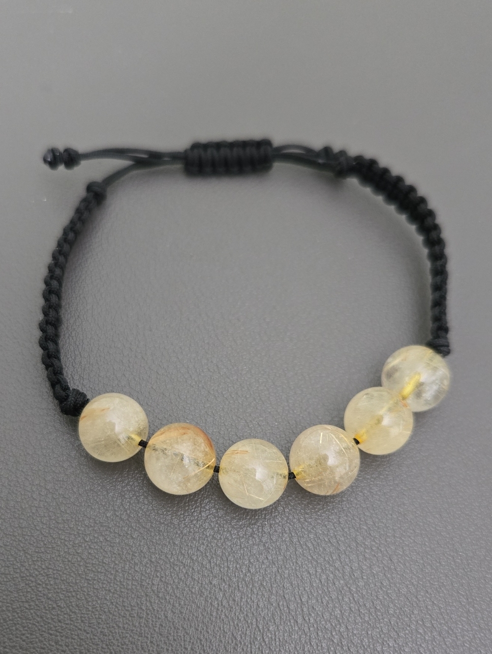 Adjustable Black Cord Golden Rutilated Quartz Stone Adjustaable Design Bracelet